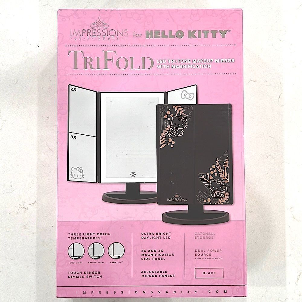 HELLO KITTY TRIFOLD LED TRI-TONE MIRROR Black/gold TIK TOK CRAZE!
